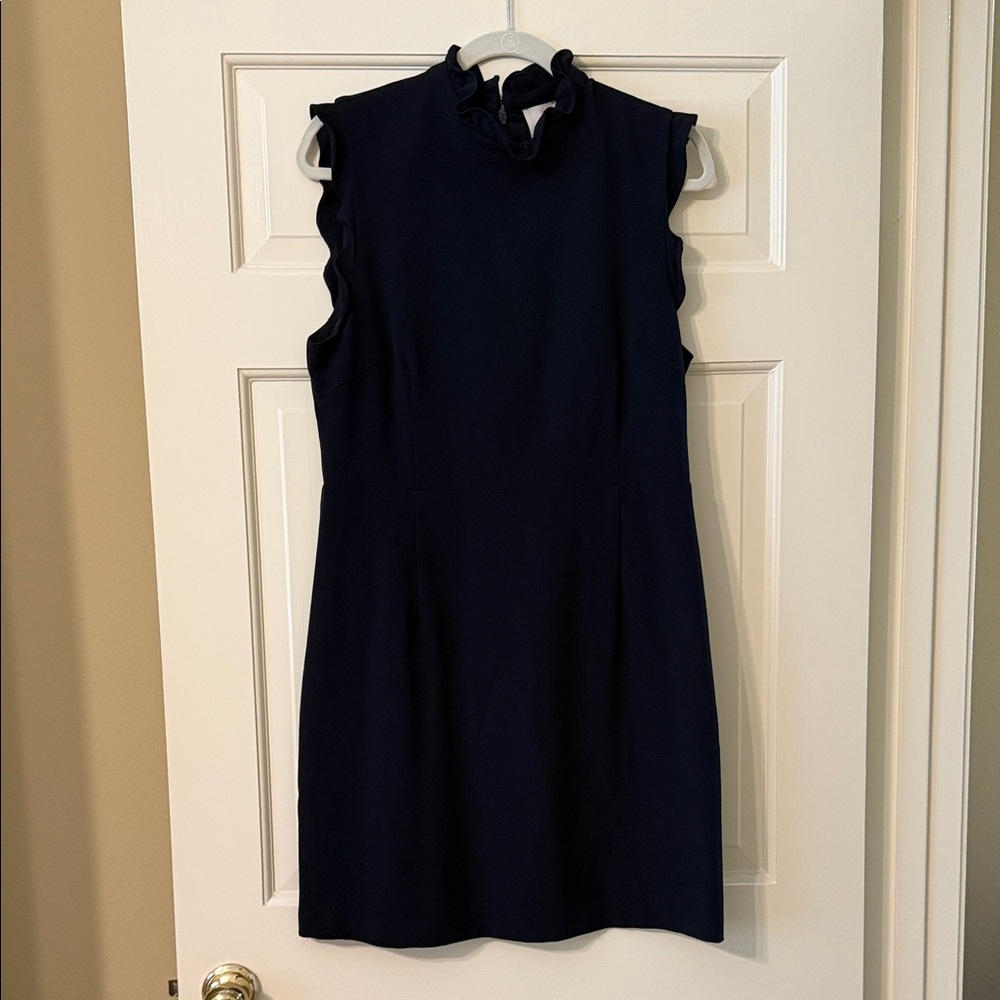 JB by Julie Brown Navy Ruffle Mock Neck Mini Dress